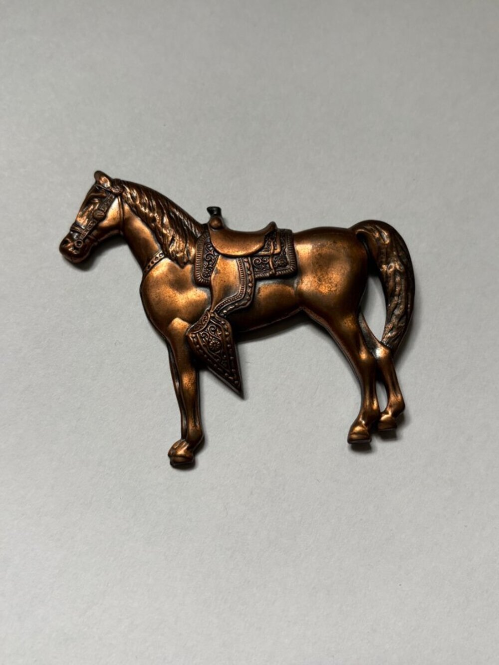 Vintage Copper Tone Carousel Horse Brooch Pin | Western Equestrian Statement